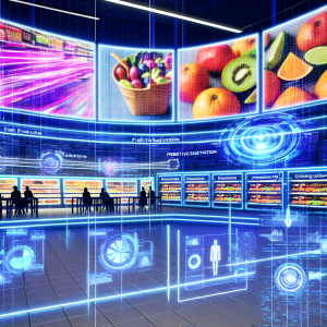 Herramientas avanzadas de Instacart destacadas en digital marketplace futurista con gráficos interactivos