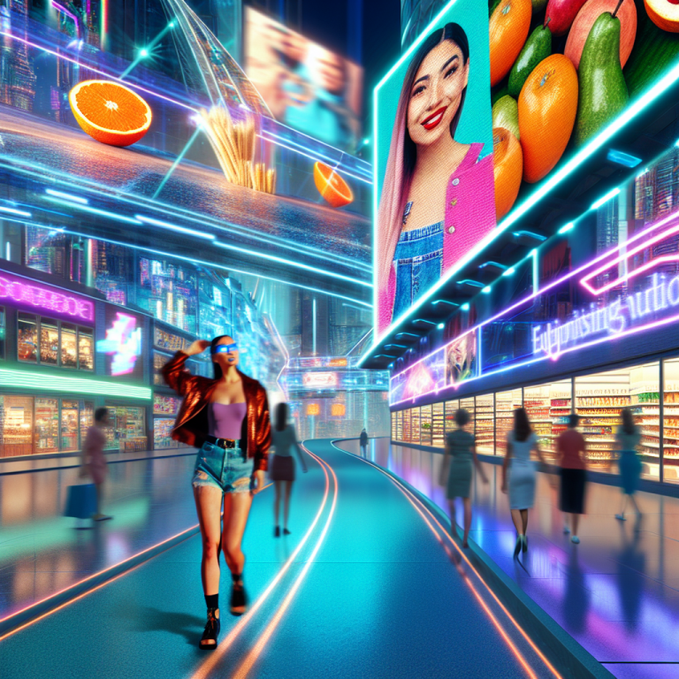 Futurista ciudad digital mostrando herramientas de publicidad omnicanal visualmente impactantes
