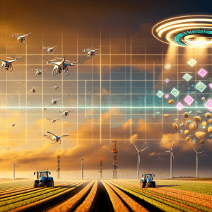 Agricultura avanzada con IA: drones y tecnología en un campo de cultivo