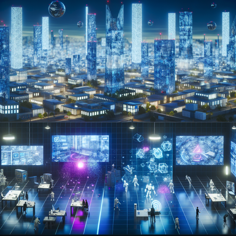 Ciudad futurista mostrando integración de arquitectura avanzada en procesos y tecnologías digitales