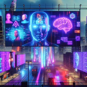 Pantallas de ciudad futurista mostrando IA para incrementar la rentabilidad en anuncios