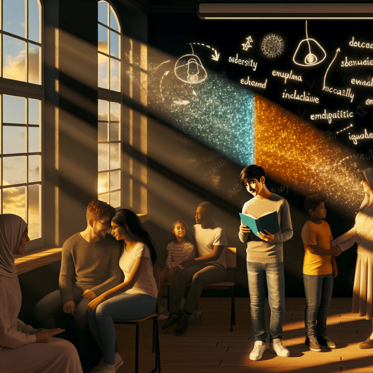 Grupo diverso de personas unidas por la inclusión social en un salón iluminado