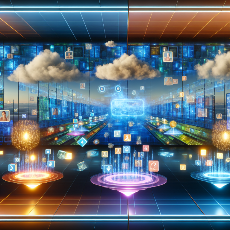 Futurista centro de datos con nubes y plataformas digitales iluminadas aplicando estrategias para aumentar las ventas