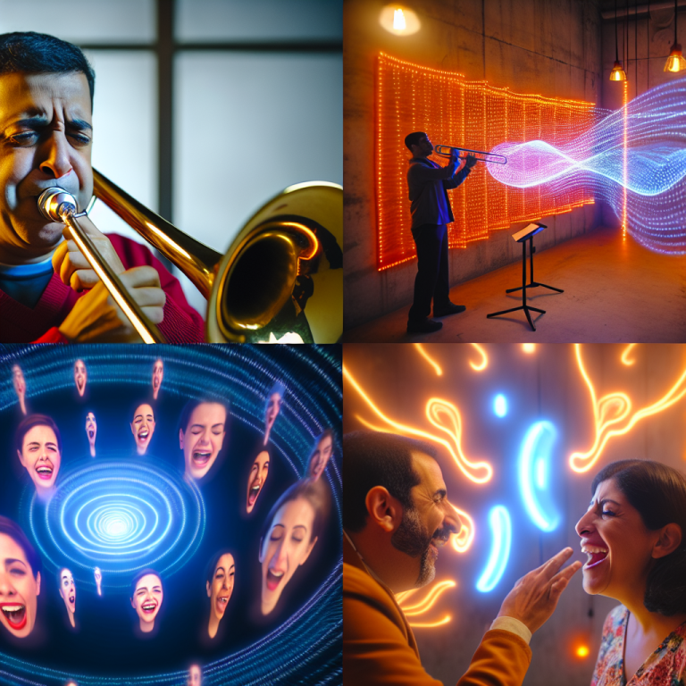 Músicos profesionales implementando técnica de manejo de Valsalva con visuales de audio digital.