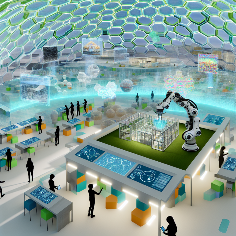 Sala de exposición futurista con programas de arquitectura avanzada y tecnología digital