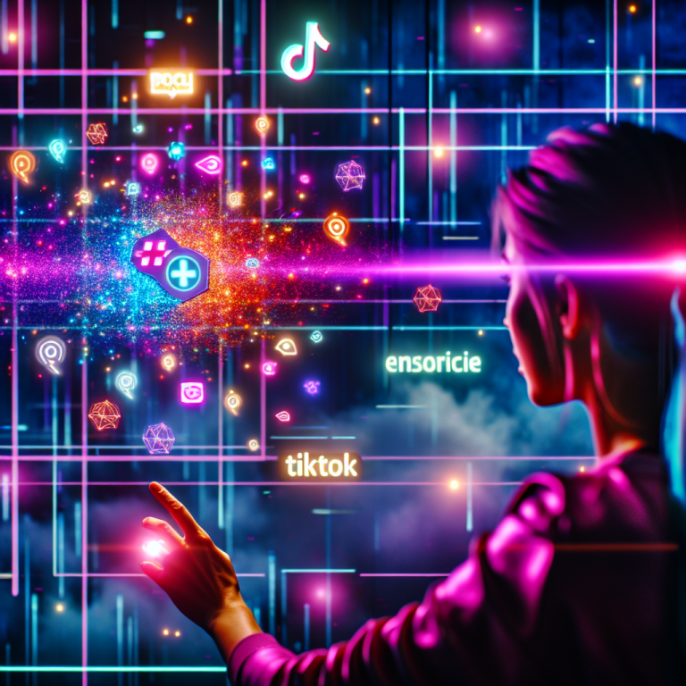 Mujer interactuando con íconos de redes sociales vibrantes, Reelify AI