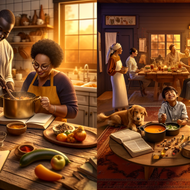 Mujer y hombre preparando comida juntos generando vínculos emocionales a través de la comida en una cocina acogedora