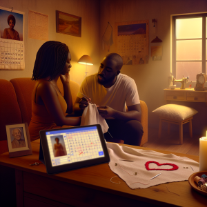 Pareja resolviendo desafíos inesperados del matrimonio mientras cosen juntos en casa