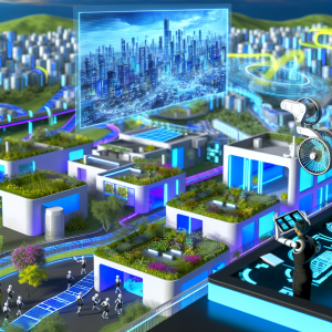 Vista futurista de ciudad integrada con tecnología CAD y Revit en diseño de espacios verdes.