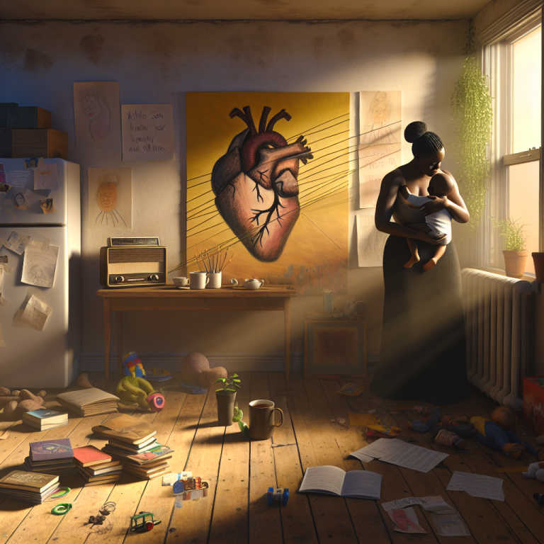 Madre y bebé en un estudio con libro de crianza saludable y dibujo de corazón