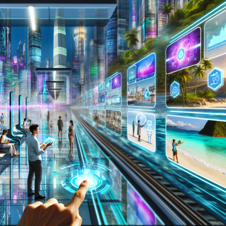 Profesionales aplicando estrategias innovadoras en marketing digital con interfaz futurista