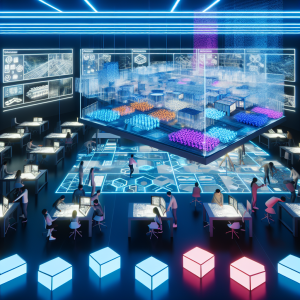 Oficina de diseño futurista donde la Arquitectura Avanzada impulsa la tecnología