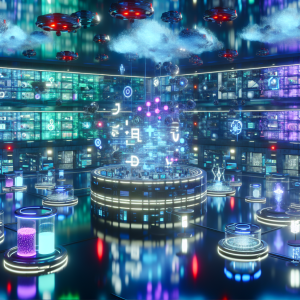 Centro futurista de innovación con aplicaciones de API de IA en múltiples sectores, incluyendo vehículos aéreos y tecnología avanzada