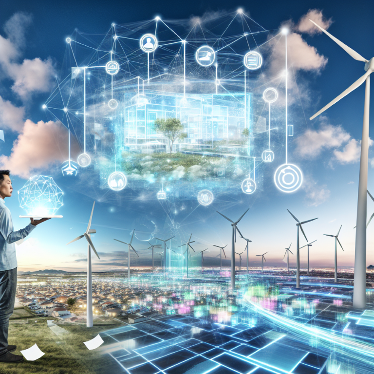 Hombre usando tecnología avanzada para la colaboración en proyectos de energía sostenible