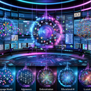 Representación visual de los principales modelos de lenguaje del mercado actual en un entorno futurista.