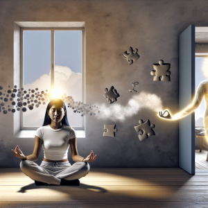 Mujer joven meditando, fomentando la conexión con la salud mental y emocional