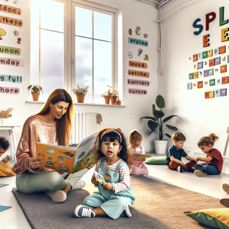Maestra y niña leyendo en aula para el desarrollo de la alfabetización inicial