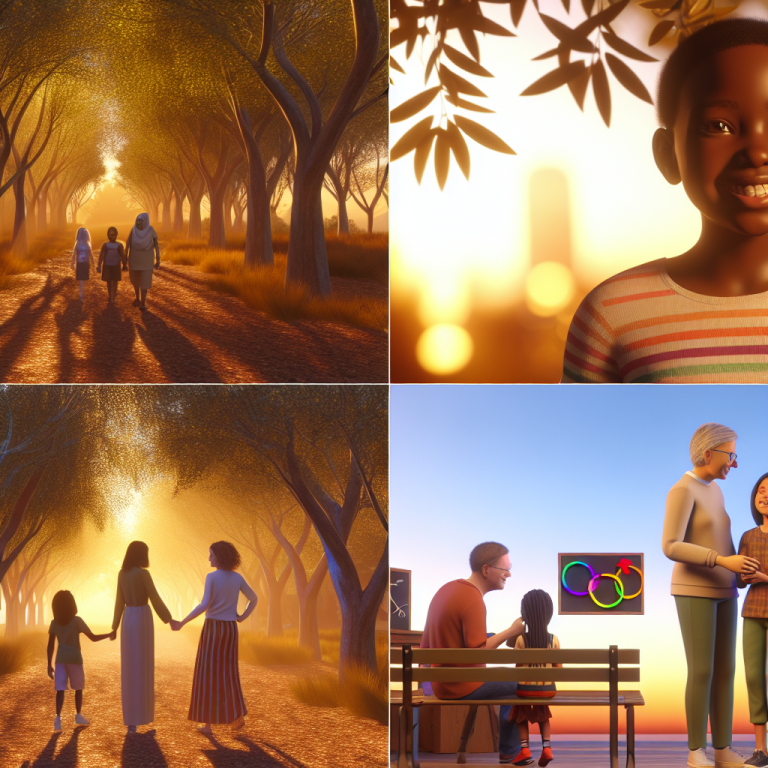 Familia disfrutando de un paseo en un sendero arbolado al atardecer mejorando su salud mental con estrategias efectivas