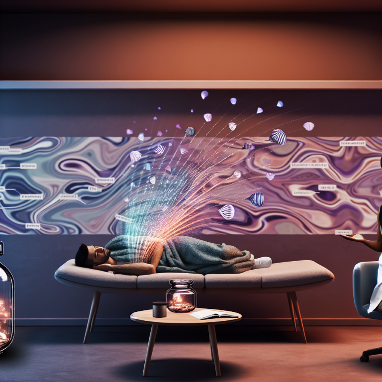Terapia con avances en psicoterapia psicodélica mostrando un paciente experimentando terapia visual
