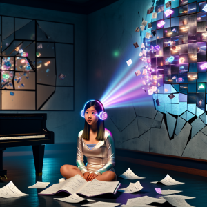 Joven analizando recuerdos usando tecnología avanzada para manejarlos efectiva y saludablemente