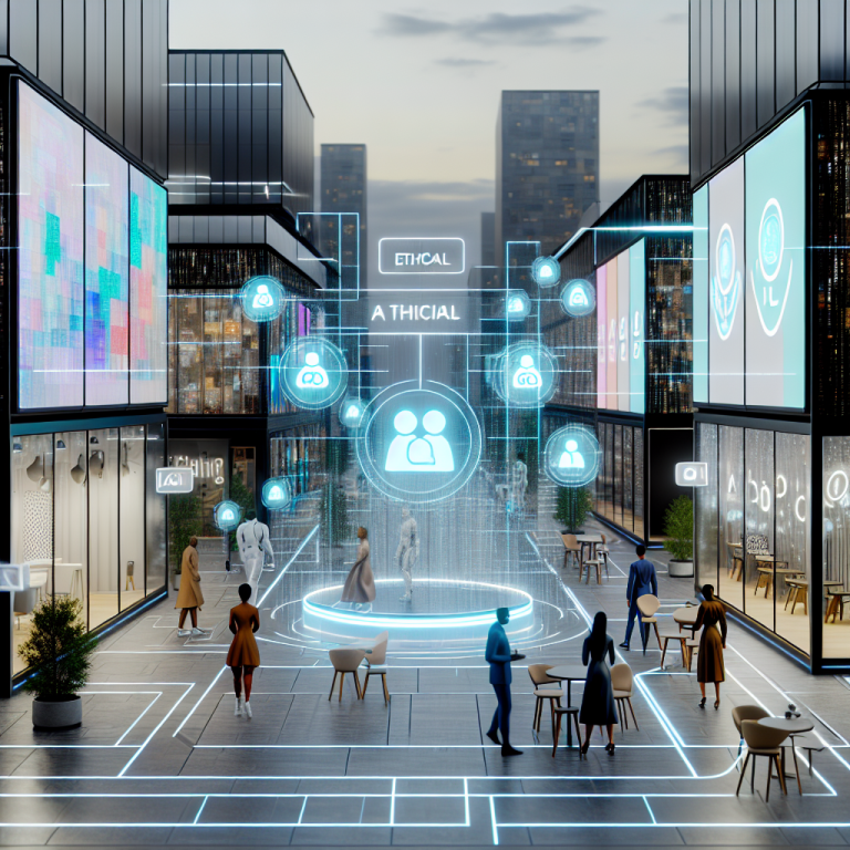 Gente en un entorno urbano futurista con interfaces de IA transparente que mejora la confianza