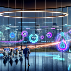 Profesionales analizando estrategias efectivas en marketing digital en oficina futurista