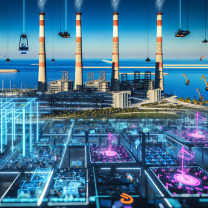 Vista aérea de ciudad futurista con planificación urbana y zonas industriales