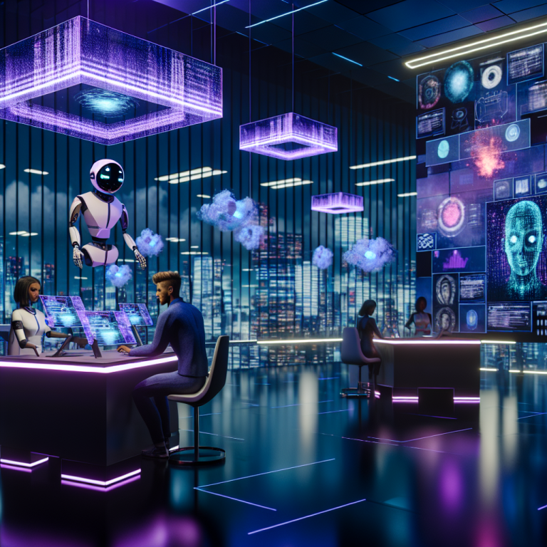 Impacto de la IA en la operación y estrategia de las empresas en una oficina futurista