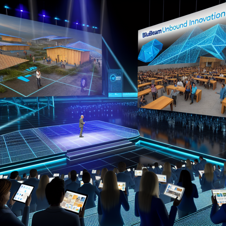 Conferencia Bluebeam Unbound impulsa innovación en tecnología de construcción con público interactuando digitalmente