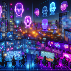 Centro de control futurístico con IA para plataformas de generación de videos