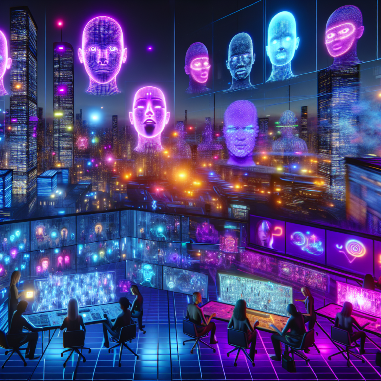 Centro de control futurístico con IA para plataformas de generación de videos