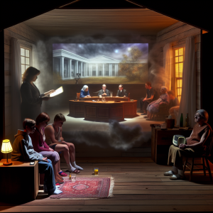 Instalación artística reflejando el impacto en la salud mental actual a través de una escena diversa y emocional.