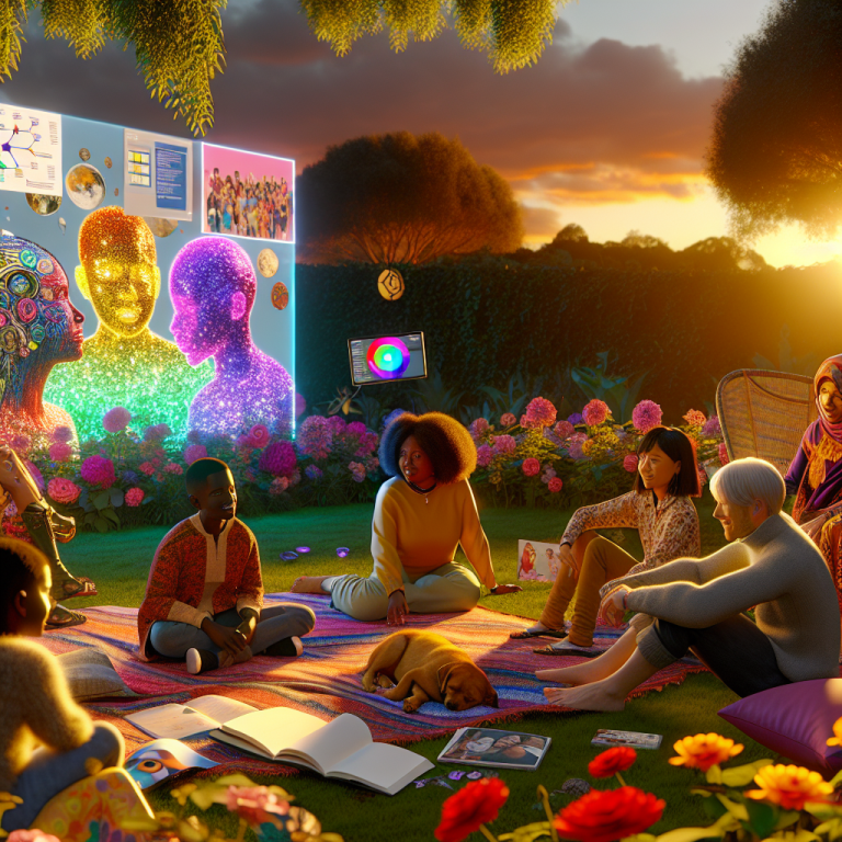 Grupo diverso aborda la resistencia al cambio y diferencias sociales en un jardín colorido