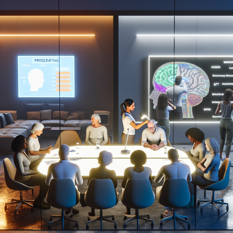 Grupo discutiendo bienestar y neurociencia, impacto del cambio impuesto en salud mental